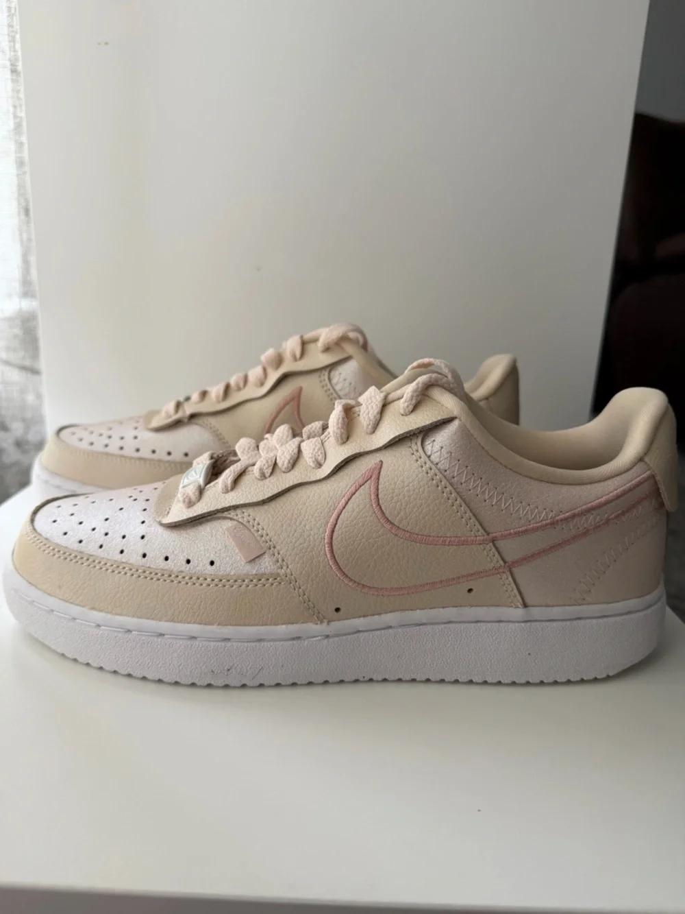 NIKE Women’s Court Vision Low Premium Sneakers-Size 8-Pearl White/Sail Metallic